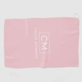 Gepersonaliseerde roze minimale moderne monogram golfhanddoek (Horizontaal)