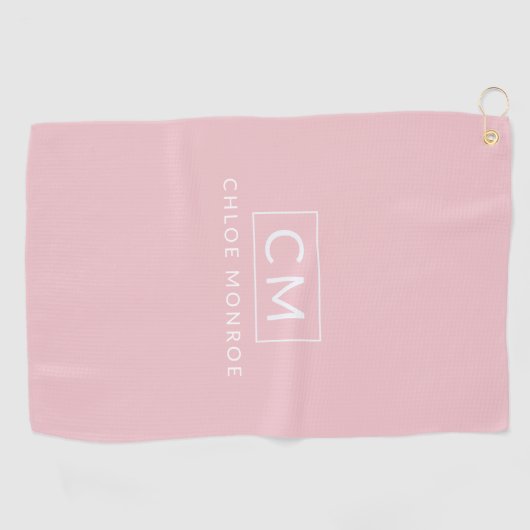 Gepersonaliseerde roze minimale moderne monogram golfhanddoek (Horizontaal)