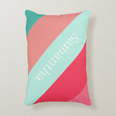 Gepersonaliseerde Roze & Mint Gestreepte Kleurblok Accent Kussen (Voorkant(Verticaal))