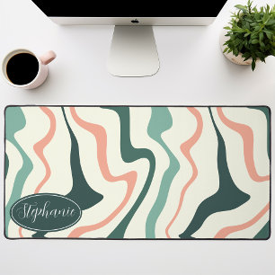 Gepersonaliseerde Roze Mint Retro Spiraal Naam Bureaumat