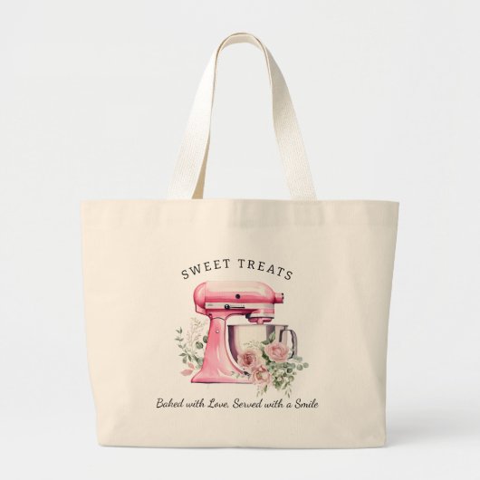 Gepersonaliseerde Roze Mixer Bakkerij Grote Tote Bag (Voorkant)