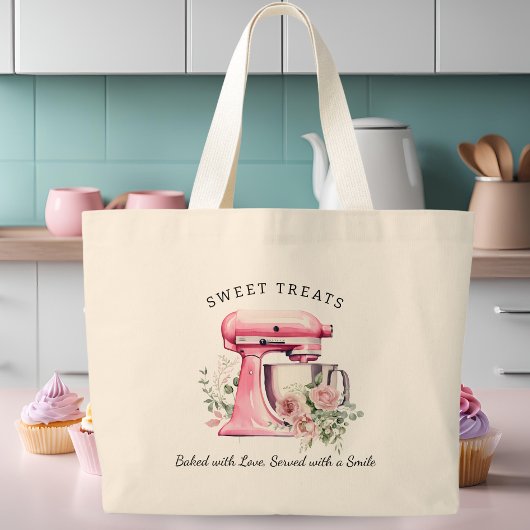 Gepersonaliseerde Roze Mixer Bakkerij Grote Tote Bag