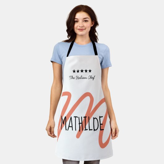 Gepersonaliseerde roze moderne script monogram schort (Gedragen)