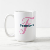 Gepersonaliseerde roze monogram letter F Aangepast Koffiemok (Links)