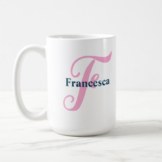 Gepersonaliseerde roze monogram letter F Aangepast Koffiemok (Links)
