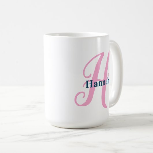 Gepersonaliseerde roze monogram letter H Aangepast Koffiemok (Voorkant rechts)