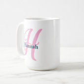 Gepersonaliseerde roze monogram letter H Aangepast Koffiemok (Voorkant links)