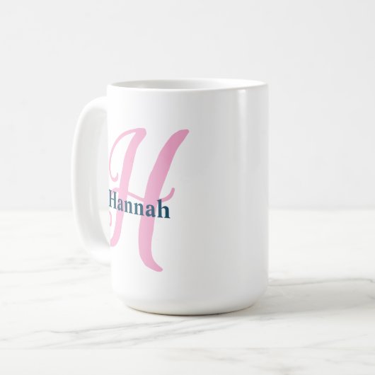 Gepersonaliseerde roze monogram letter H Aangepast Koffiemok (Voorkant links)