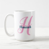 Gepersonaliseerde roze monogram letter H Aangepast Koffiemok (Links)