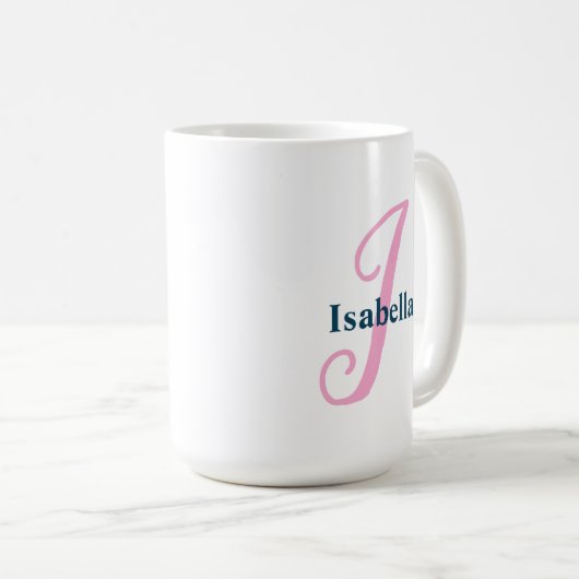 Gepersonaliseerde Roze Monogram Letter I Aangepast Koffiemok (Voorkant rechts)