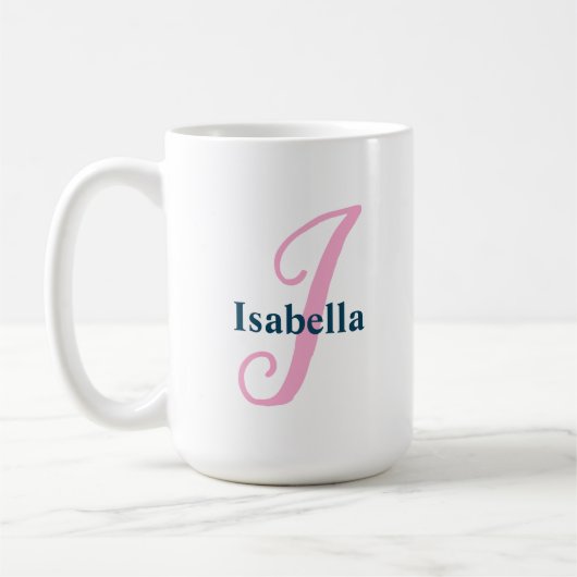 Gepersonaliseerde Roze Monogram Letter I Aangepast Koffiemok (Links)