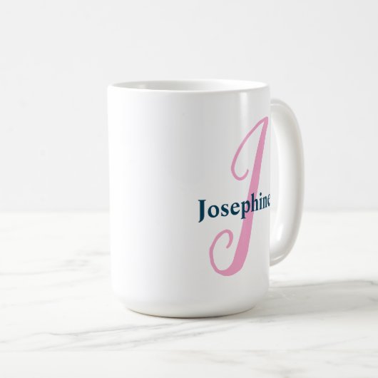 Gepersonaliseerde roze monogram letter J Aangepast Koffiemok (Voorkant rechts)