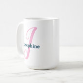 Gepersonaliseerde roze monogram letter J Aangepast Koffiemok (Voorkant links)