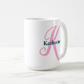 Gepersonaliseerde roze monogram letter K Aangepast Koffiemok (Voorkant rechts)