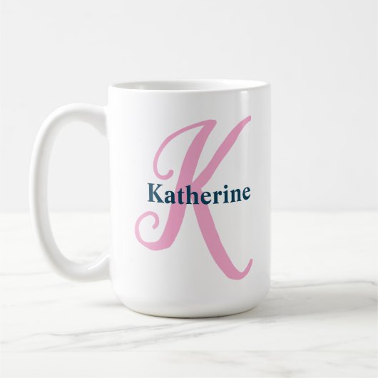 Gepersonaliseerde roze monogram letter K Aangepast Koffiemok (Links)