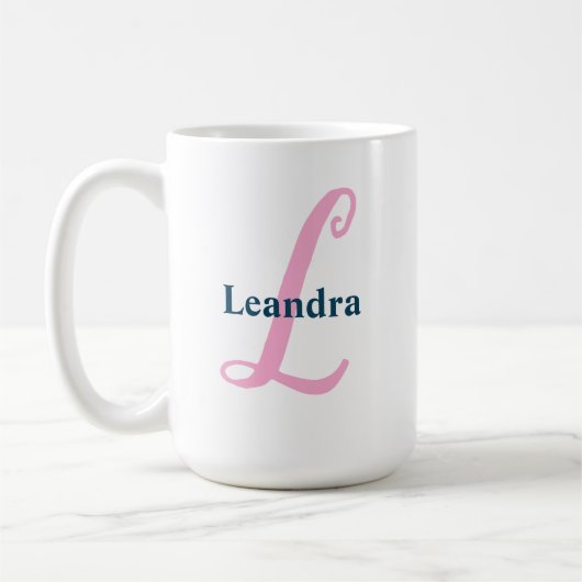 Gepersonaliseerde roze monogram letter L Aangepast Koffiemok (Links)