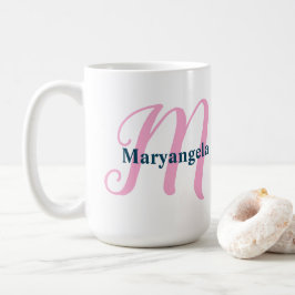Gepersonaliseerde Roze Monogram Letter M Aangepast Koffiemok