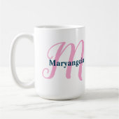 Gepersonaliseerde Roze Monogram Letter M Aangepast Koffiemok (Links)