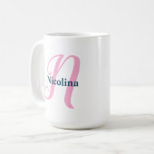 Gepersonaliseerde roze monogram letter N Aangepast Koffiemok (Voorkant links)