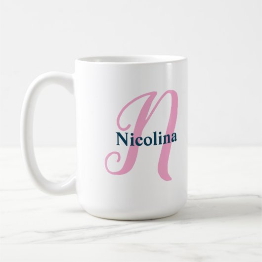 Gepersonaliseerde roze monogram letter N Aangepast Koffiemok (Links)