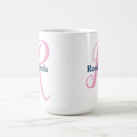 Gepersonaliseerde Roze Monogram Letter R Aangepast Koffiemok (Center)