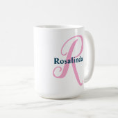 Gepersonaliseerde Roze Monogram Letter R Aangepast Koffiemok (Voorkant rechts)