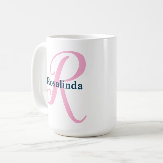 Gepersonaliseerde Roze Monogram Letter R Aangepast Koffiemok (Voorkant links)