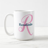 Gepersonaliseerde Roze Monogram Letter R Aangepast Koffiemok (Links)