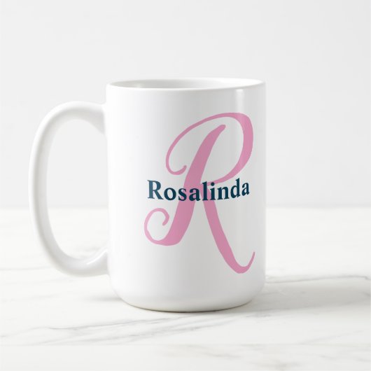 Gepersonaliseerde Roze Monogram Letter R Aangepast Koffiemok (Links)