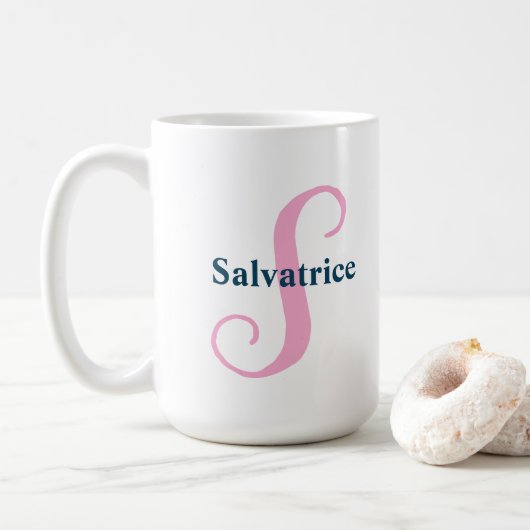 Gepersonaliseerde Roze Monogram Letter S Aangepast Koffiemok (Met donut)