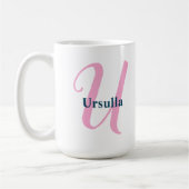 Gepersonaliseerde roze monogram letter U Aangepast Koffiemok (Links)