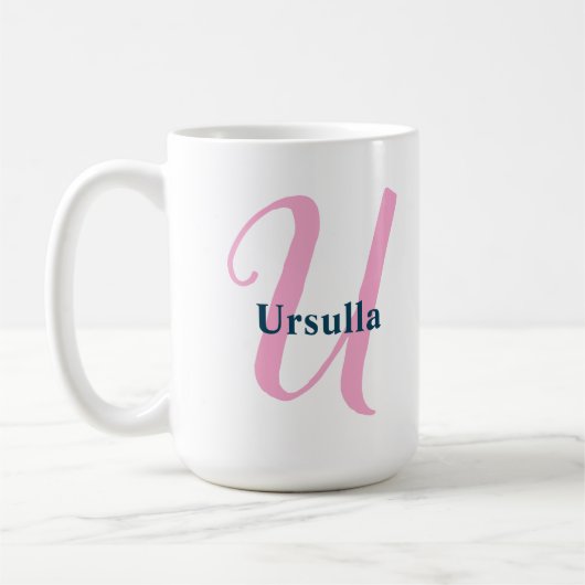 Gepersonaliseerde roze monogram letter U Aangepast Koffiemok (Links)