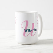 Gepersonaliseerde Roze Monogram Letter W Aangepast Koffiemok (Voorkant rechts)