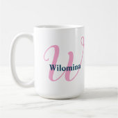 Gepersonaliseerde Roze Monogram Letter W Aangepast Koffiemok (Links)