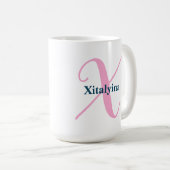 Gepersonaliseerde Roze Monogram Letter X Aangepast Koffiemok (Voorkant rechts)