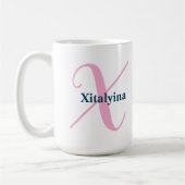 Gepersonaliseerde Roze Monogram Letter X Aangepast Koffiemok (Links)