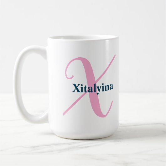 Gepersonaliseerde Roze Monogram Letter X Aangepast Koffiemok (Links)