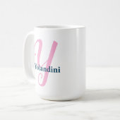 Gepersonaliseerde Roze Monogram Letter Y Aangepast Koffiemok (Voorkant links)
