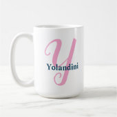 Gepersonaliseerde Roze Monogram Letter Y Aangepast Koffiemok (Links)