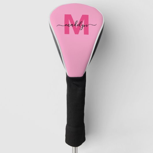 Gepersonaliseerde roze monogram naam golfheadcover (Voorkant)