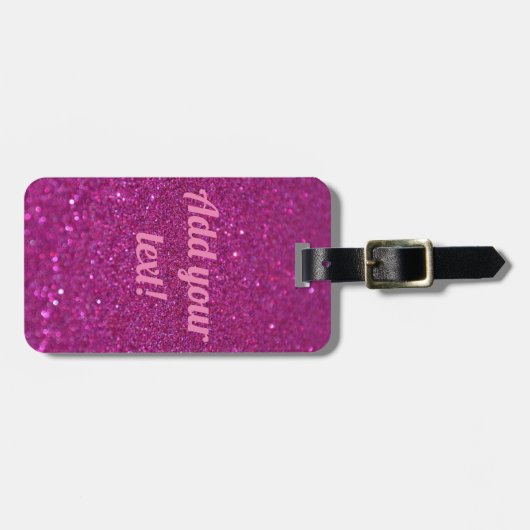 Gepersonaliseerde roze mousserende glitter bagagelabel (Voorkant horizontaal)