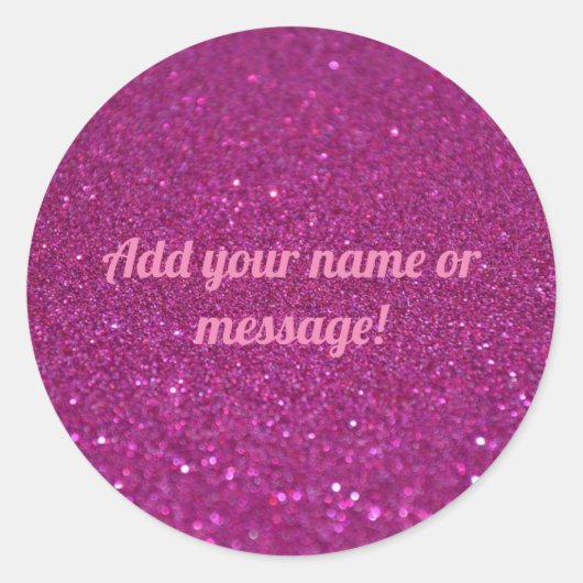Gepersonaliseerde roze mousserende glitter ronde sticker (Voorkant)