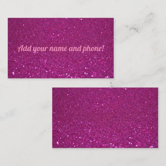 Gepersonaliseerde roze mousserende glitter visitekaartje (Voorkant / Achterkant)