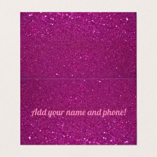 Gepersonaliseerde roze mousserende glitter visitekaartje (Buitenkant ongevouwen)