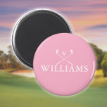 Gepersonaliseerde roze naam golfclubs magneet<br><div class="desc">Pas de naam in klassieke typografie aan om een uniek golfgeschenk te creëer en in het belang van elke golfer. Ontworpen door: Thisnotme©</div>