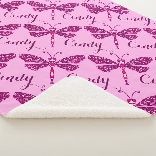 Gepersonaliseerde roze naam libel patroon deken (3/4)