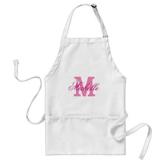 Gepersonaliseerde roze naam monogram pron voor vro standaard schort (Voorkant)