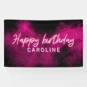 Gepersonaliseerde roze neon Happy Birthday Party Spandoek (Horizontaal)