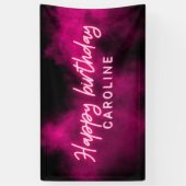 Gepersonaliseerde roze neon Happy Birthday Party Spandoek (Verticaal)