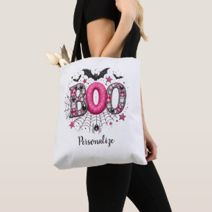 Gepersonaliseerde Roze Nep Juwelen Boo Griezelen H Tote Bag